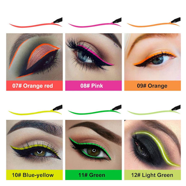 12 färger Matt Flytande Eyeliner Färgglad Set, Matt Flytande Färgrik Eye-Liner Pen Neonfärgad Eyeliner ögonmakeup, Långvarig Vattentät