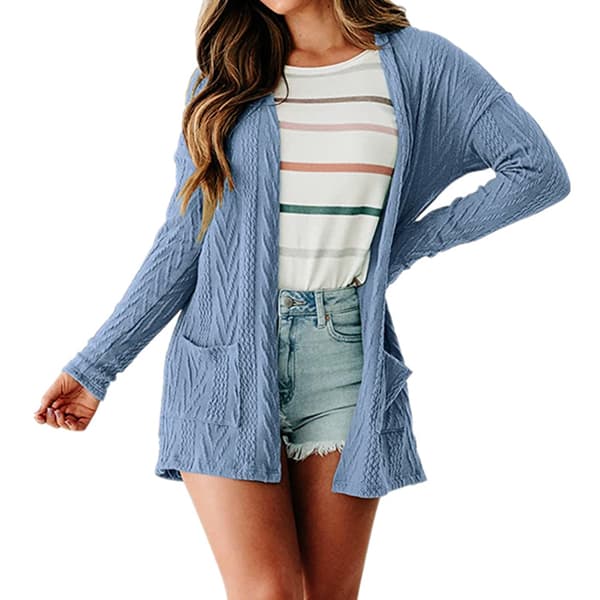 Damegenser i ensfarget cardigan med åpen frontkappe Light Blue M