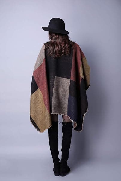 Dame Poncho Sjal Vintage Varm Åben Front Wrap Cape Reversibel