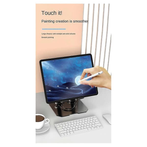360 Tablet Stand Sammenklappelig og Løftende Holder Skrivebord Varmeafledning Base Beslag Sort