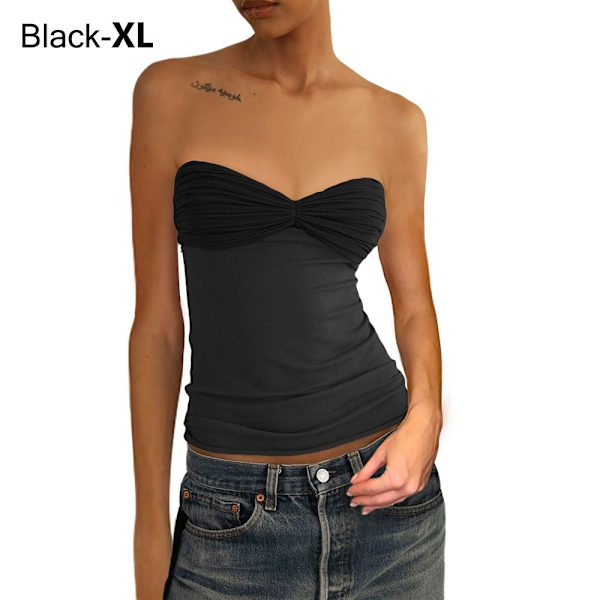 Crop Topper for kvinner Y2K T-skjorte SVART XL XL