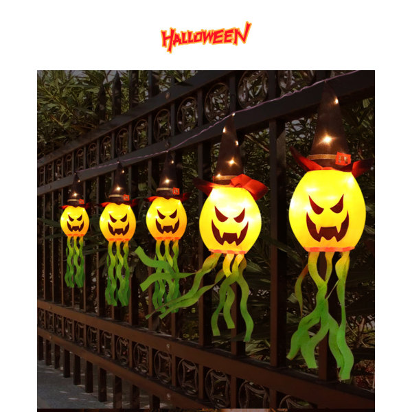 5 LED halloween lyktljus batteridriven med timer, 3D eller