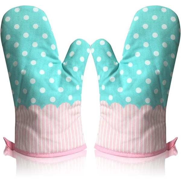 Par Varmebestandige Ovnvotter Fortykket Varmebestandig Gryteklut Ovnvotter Bomull og Polyester Polkadot Turkis NO:5