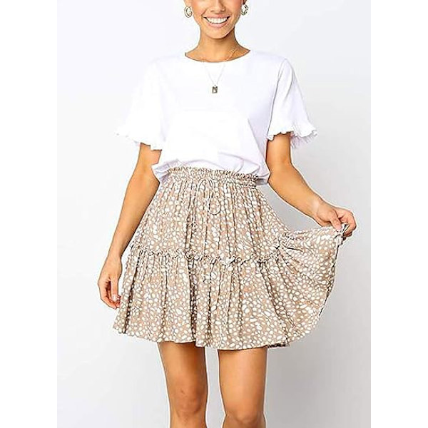 Print för kvinnor med hög midja volang Boho-minikjol (khaki, M)