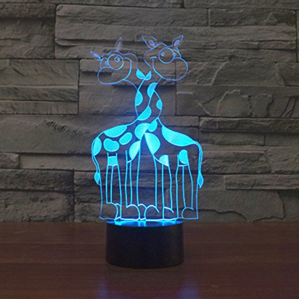 3D Dobbelthoved Giraf Bordlampe Natlys 3D LED USB 7 C
