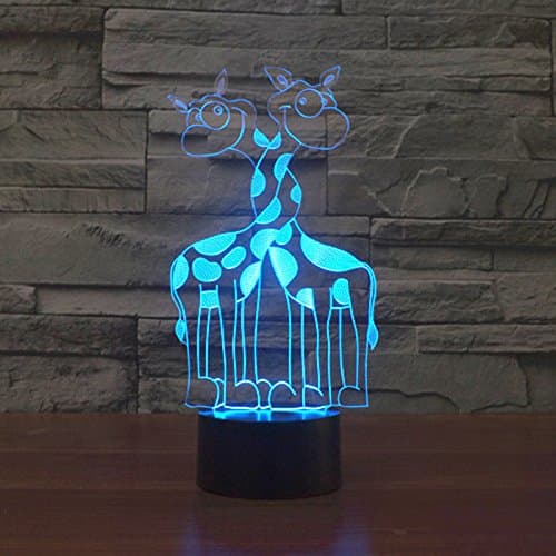 3D Dubbelhuvud Giraffe Bordslampa Nattljus 3D LED USB 7 C