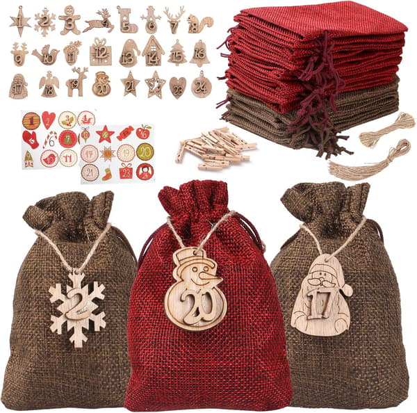 24 stk lin stoffpose, julekalenderpose, filt DIY