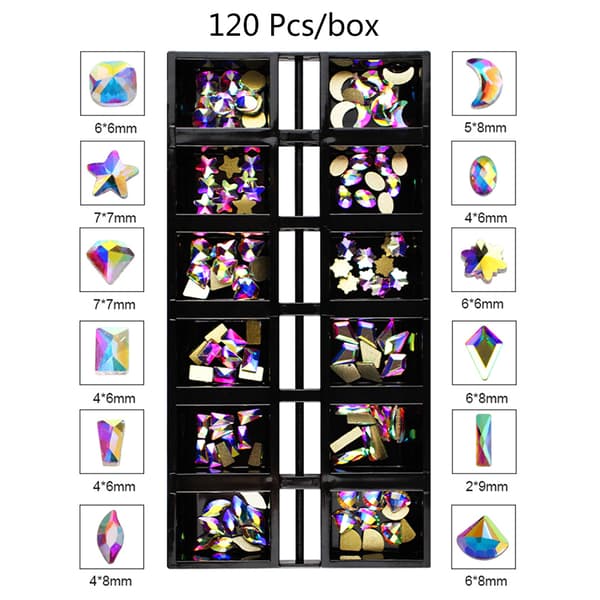 120 st 3D Nail rt Rhinestones Multi-Shape Glas Glänsande Flatback Stones Dekor A