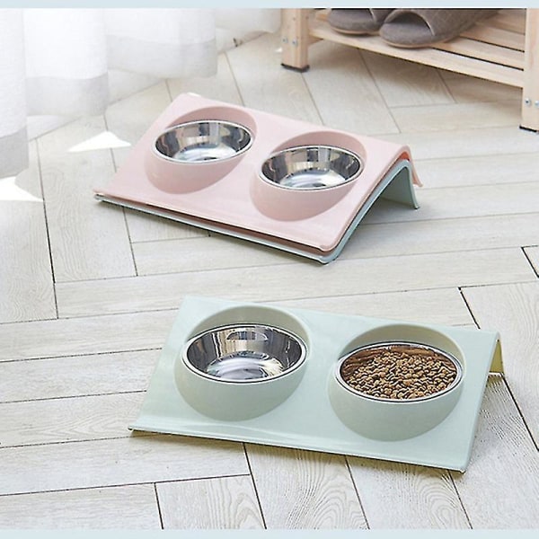 Skål for katt Dobbel kattemater Hund Katteskåler Skåler i rustfritt stål for hunder Dyremat Vannmater for hundevalp Kattetilbehør L Green