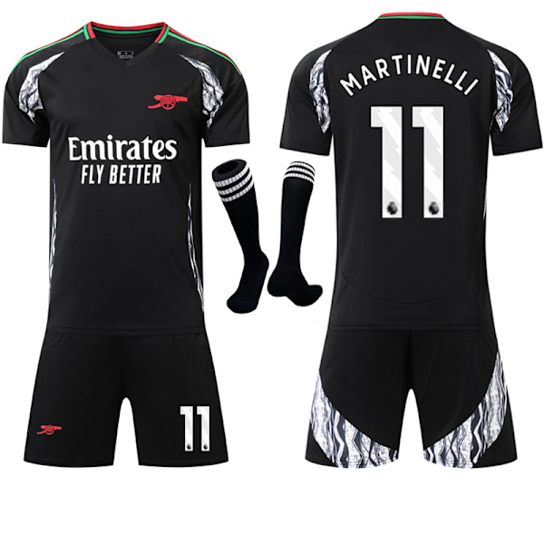 2024-2025 Arsenal borta barn vuxen svart fotbollströja kit med strumpor No.11 MARTINELLI qd No.11 MARTINELLI M