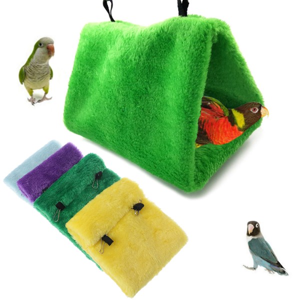 Varmt fuglehus Vinterseng Hus Nuggle Hytte Hængekøje Bur Telt Plys gemmested til små papegøjer Cockatiels Green S