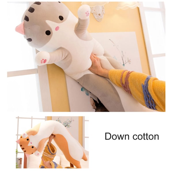 Mjuk sovande katt figur kudde gosedjur docka lång cylindrisk plysch leksak för barn vuxen 50/70/90 cm lång Gray 70cm
