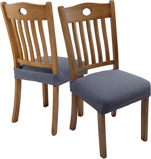 4 stk. Jacquard-preget stretch setetrekk til stol, avtakbart og vaskbart