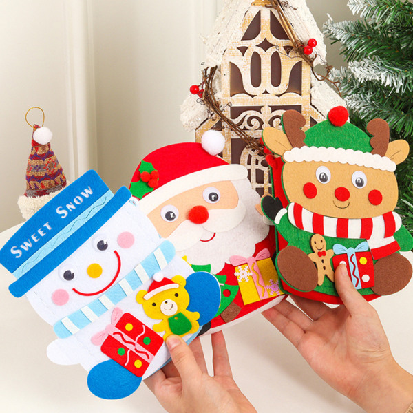 Jul DIY presentpåsar med handtag Söta Cross Body väskor för barn Jul DIY väskor snowman