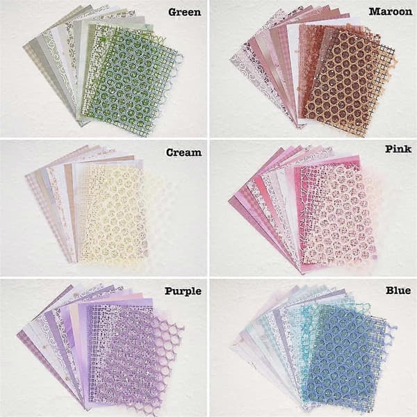 90 ark klippbokspapper och dekorativt nätdukssortiment - 6-pack blandat specialpapper för scrapbooking, B