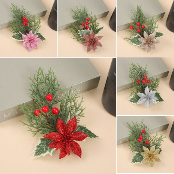 2 kpl Xmas pitkä neulainen tekokuusi punaisilla marjoilla VALKOINEN White