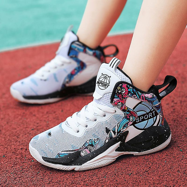 Børne Basketballsko Åndbare Sneakers Drenge Piger Sportssko Yj8768 WhiteBlack 37