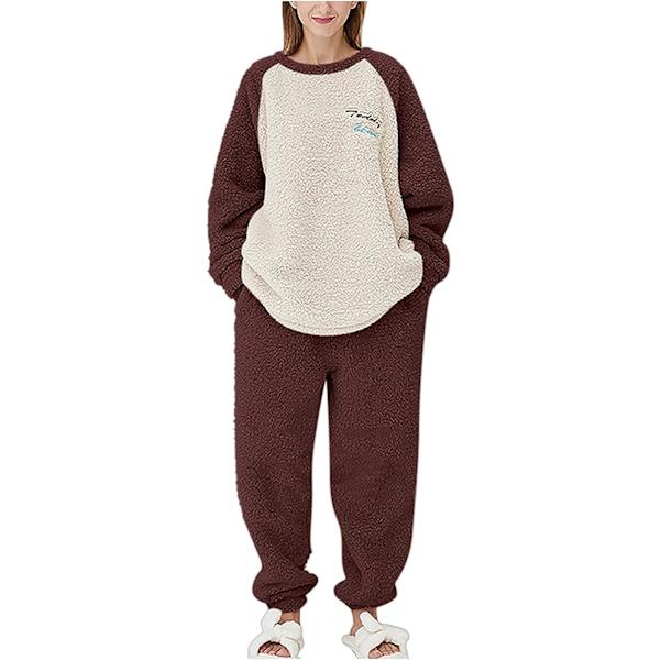 Dam Fluffy Pyjamas Set Fleecetröja byxor Lös plysch