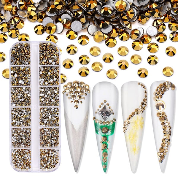 3600 st Nail Art för Rhinestone AB Rhinestones Beads Nail Gems Rundformade Flatback Gems Stones Dubbar 6 storlekar med låda Green