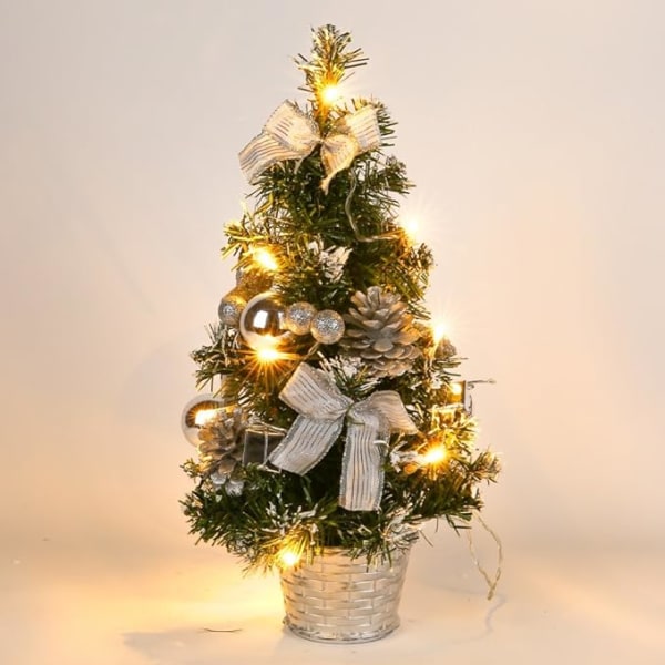 Mini kunstig juletre, lite juletre med LED-lys, mini skrivebordsdekorasjon for kontorbar 40 cm