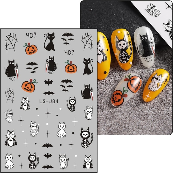 6 ark Halloween Nail Stickers 3D självhäftande Halloween Nail Art