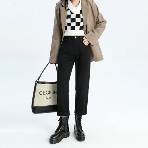 FINORD Korkea vyötärö Rento Beige Baggy Farkut Naiset Korealaiset syysfarkut Treetwear Harajuku Vintage Talvi Suorat farkut SkyBlue S