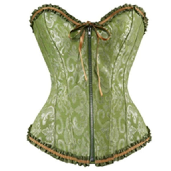 exiga naisten nörskorsetti Bustier Top Zip Vintage Brocade Korsetit Overbust Corselet laihdutusvaatteet Plus -6xl white S