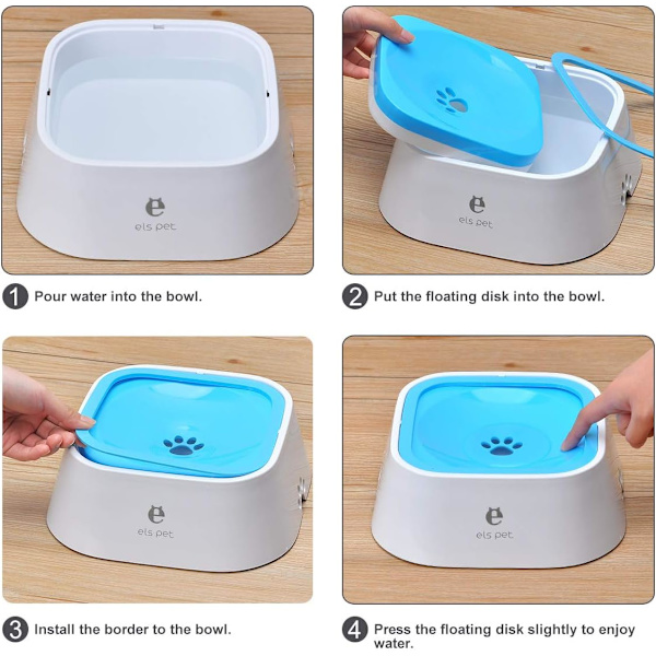 Floating Water Bowl Slow Water Dispenser Inget spill Anti-Overfl