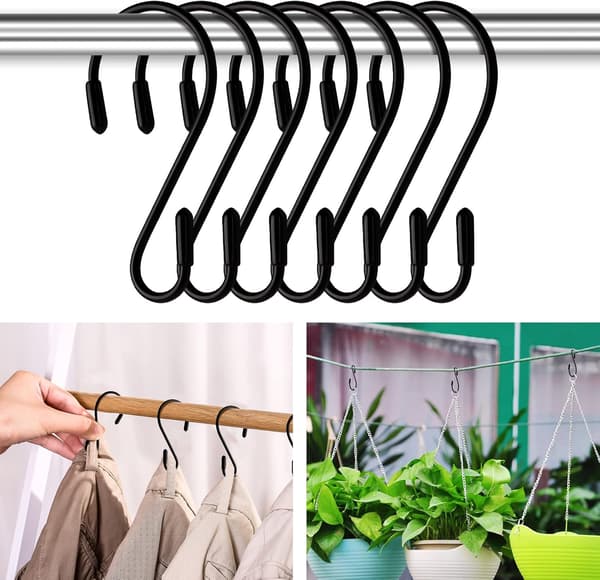 S-kroker Pakke med 12 - Svart - 8cm - S-formet - Maksimal belastning: 5kg