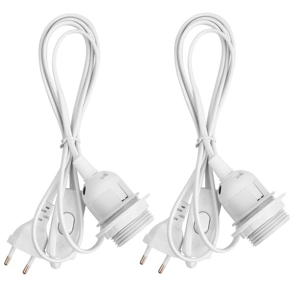 2 x E27 fatninger (hvid) med switch, E27 pendellampe fatning med