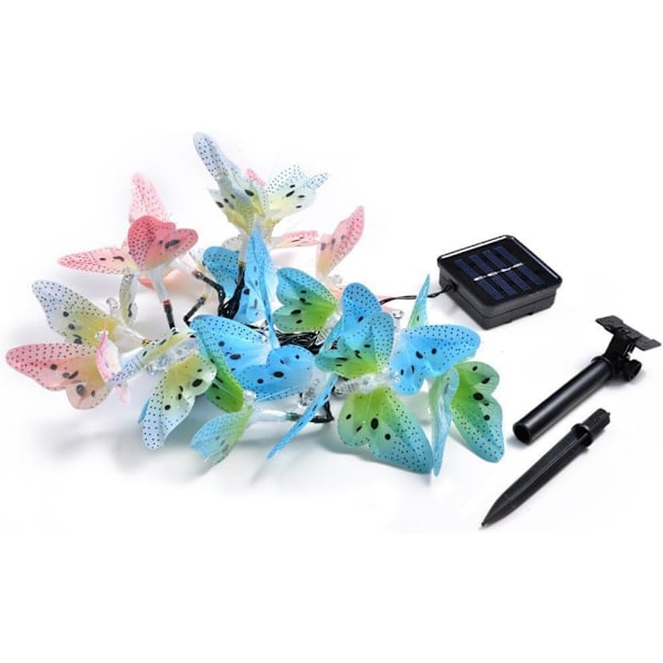 Flerfargede LED Solar String Lights med sommerfugler, vanntett,