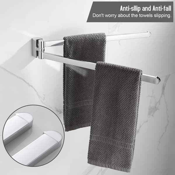 Swivel Håndkleholder i Rustfritt Stål med 2 Svingbare Stenger (Sølv)