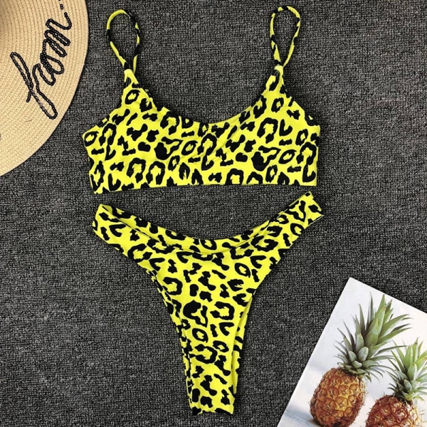 Dam Leopard Bikini Set Strappy Bandeau Baddräkt Badkläder Green M