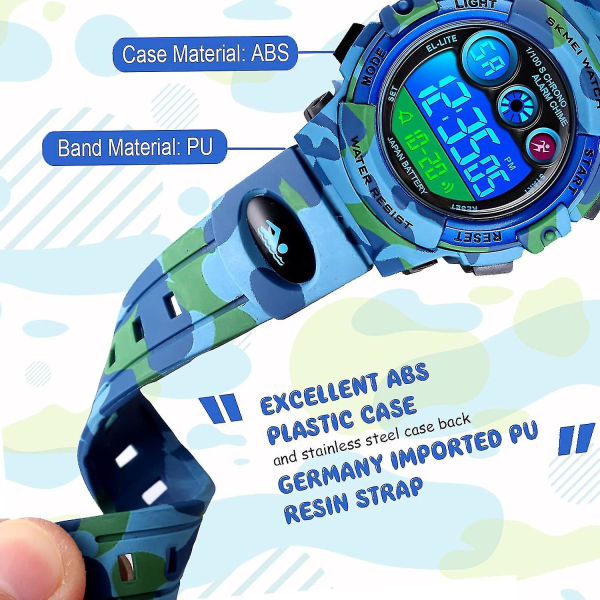 Barns digitala watch för pojkar, flickor, barns casual multifunktionella elektroniska utomhusklockor