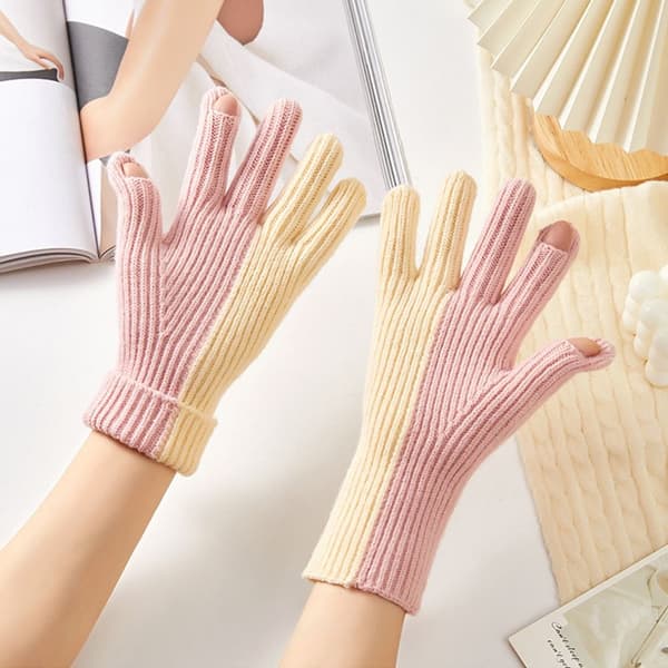 Hold varme handsker Strikkede handsker PINK&BEIGE pink&beige