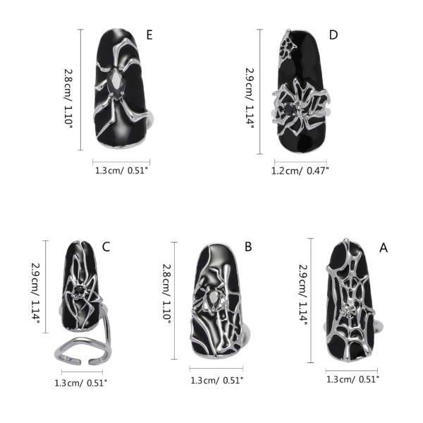 Kvinnors Hip-Hop Spiders Nagelringar Fingernagelkonst ool Lyxig gotisk legering Fingerringar Mode Svarta Nagelknappar Smycken C