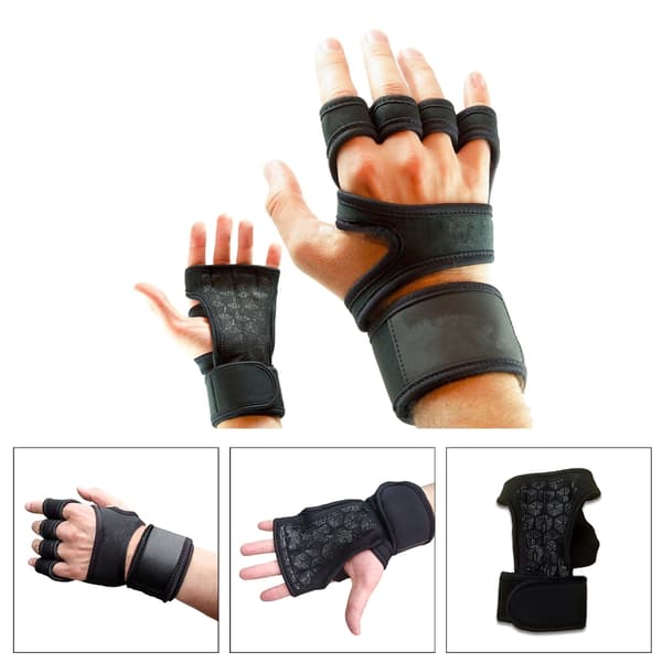 Powerlifting Workout Handske Gym Workout Handske Lyftgrepp Pull Up Grips Kuddar Lyftande svettsäker dyna med 4 Finger-loopar Black S