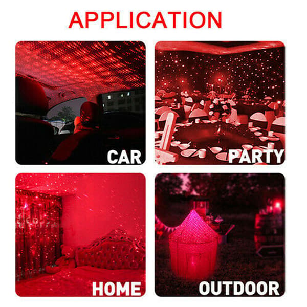 LED Natlys Bil Interiør Loft Atmosfære Stjerne USB projektor red