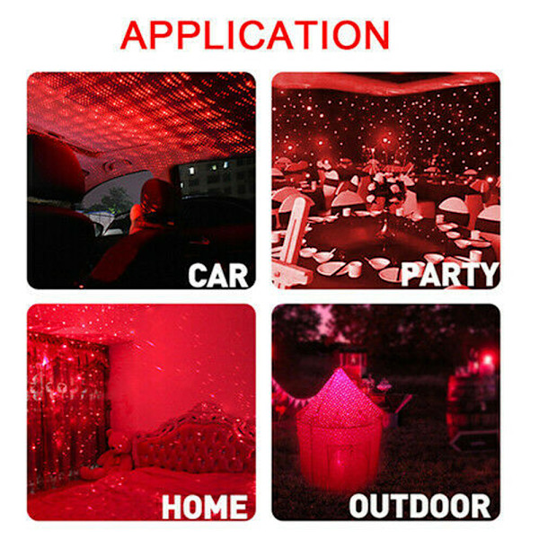 LED Nattlys Bil Interiør Tak Atmosphere Star USB-projektor red