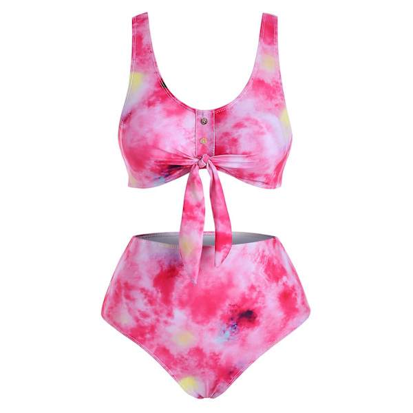 High Waist Bikini Bandeau Swimwear Tie Dye Bikini Light Blue L