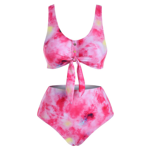 High Waist Bikini Bandeau Swimwear Tie Dye Bikini Red XL