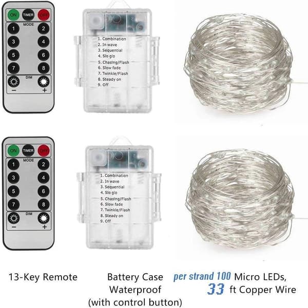 Fe-lyskæder, 2 sæt 10 m 100 LED fe-lyskæder batteridrevet