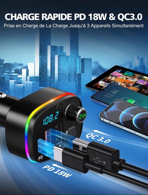 Bluetooth 5.0 FM-sender, QC3.0 & PD 18W USB C Bluetooth bil