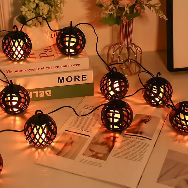 Solar Fire Ball String Lights, Trädgårdsljus för Garden Backyard Party Halloween jul