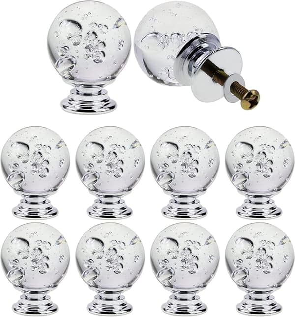 10 Krystallkule skapdørhåndtak (hvit 30mm), hvit c
