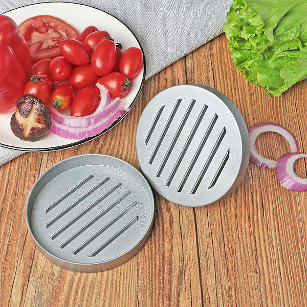 Burgermaskin av livsmedelskvalitet i rostfritt stål, non-stick hamburgerpress (1 st, grå)