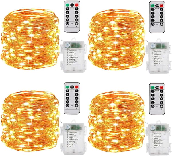 Batteridrevne Fairy Lights, [4-pakning] 10m 100 LED-lys Timerfunksjon