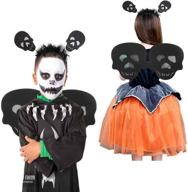 Halloween Kostume - Sort Skelet, Halloween Sæt med Vinger til Børn