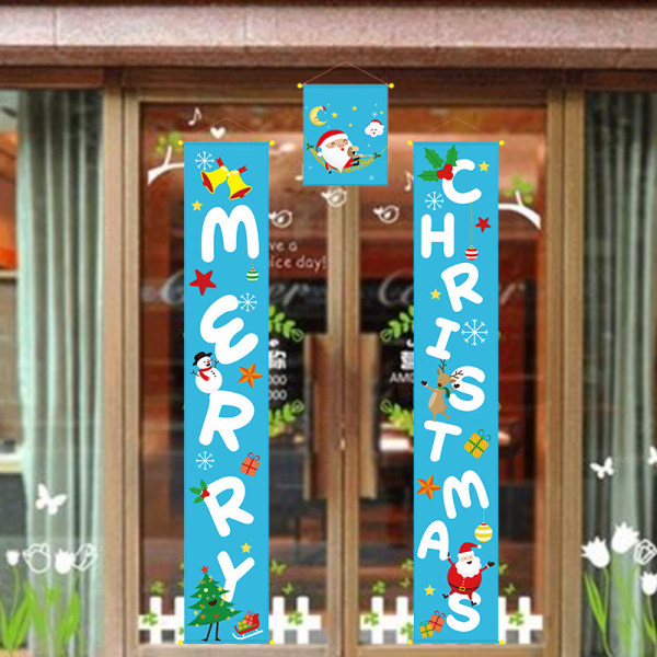 Merry Christmas Banner för ytterdörr eller ytterdörr - Julhängande dekoration - inomhus utomhus - blå