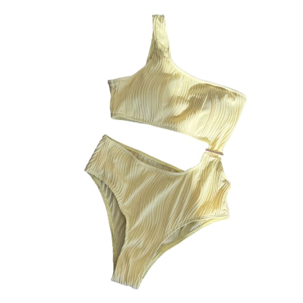 Kvinnor En-axel Ribbad-Bikini Cutout Baddräkt Badkläder Baddräkter Oregelbunden-könhet exiga Badkläder-Beach Yellow S